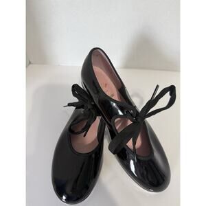 Capezio Black Patent Leather Tap Shoes Lace Up Oxford Dance Shoes 13.5 W Youth